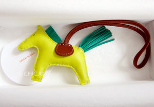 Hermes Lime Menthe Fauve Rodeo Leather Charm PM