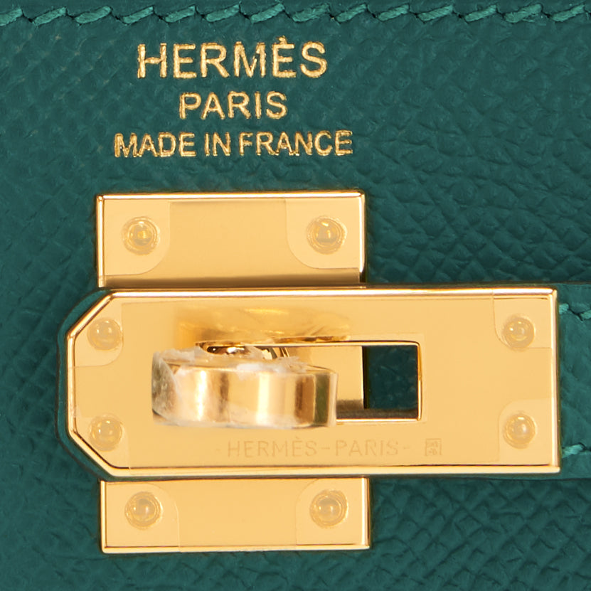 Hermes Kelly 25cm Malachite Jewel Green Epsom Gold Hardware