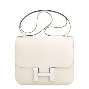 Hermes Nata Off White Cream Epsom Constance 24cm Shoulder Bag