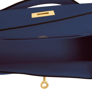 Hermes Navy Blue Kelly Pochette Gold Hardware Clutch Bag