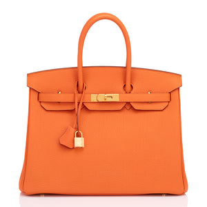 Hermes Capucine Red-Orange 35cm Togo Birkin Gold GHW Tote Bag Gorgeous -  Chicjoy