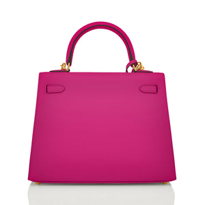 Hermes Kelly 25 Rose Pourpre Pink Epsom Sellier Bag Gold