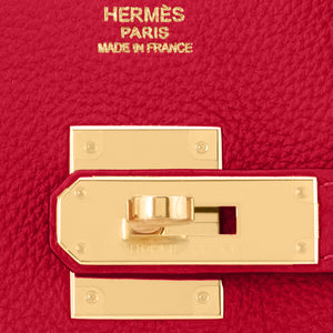 Hermes Rouge Vif Lipstick Red 30cm Birkin Gold Hardware