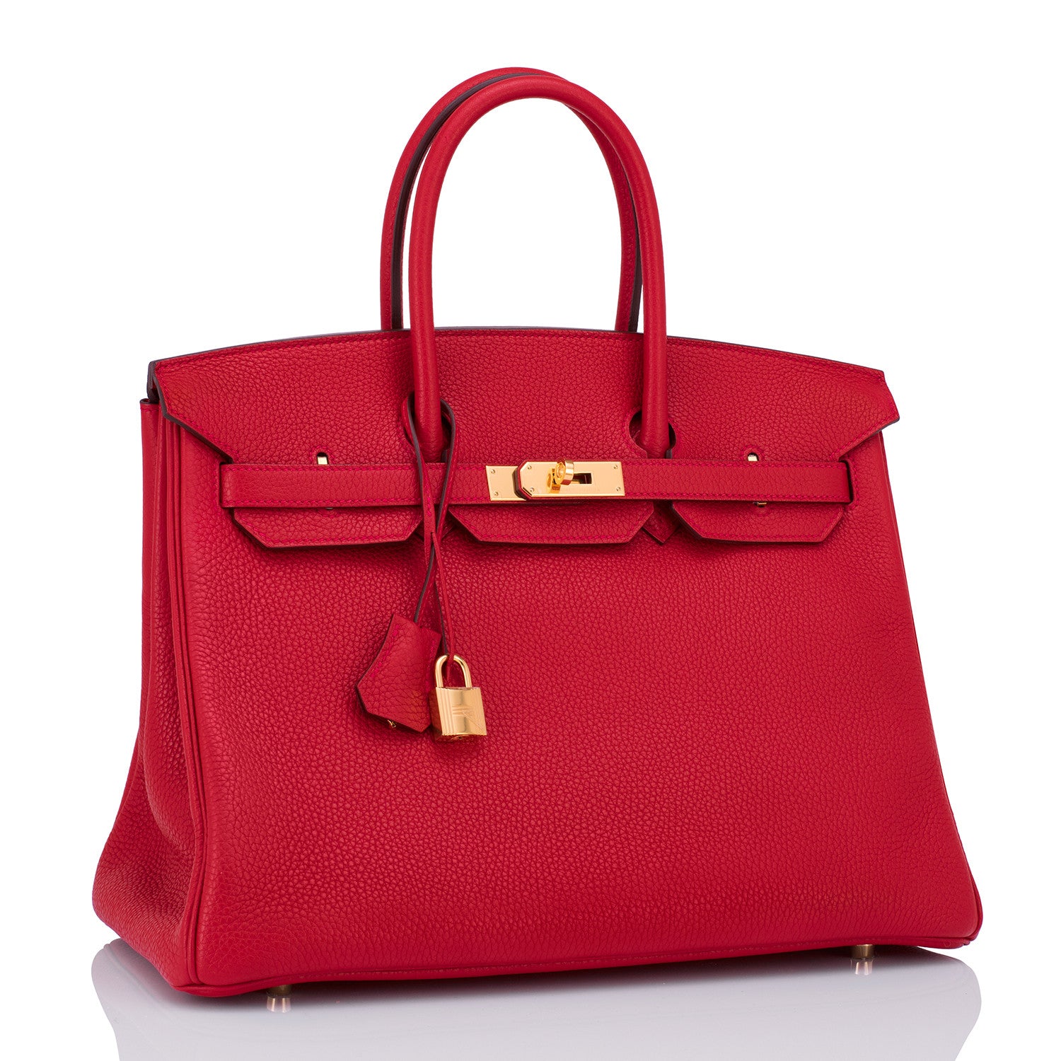 Hermes Rouge Casaque Lipstick Red 35cm Clemence Birkin Bag Gold