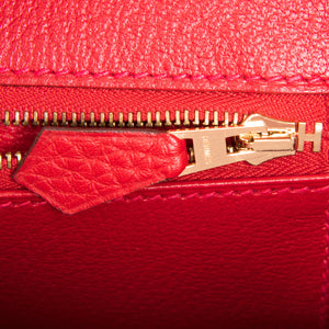 Hermes Rouge Casaque Lipstick Red 35cm Clemence Birkin Bag Gold Hardware