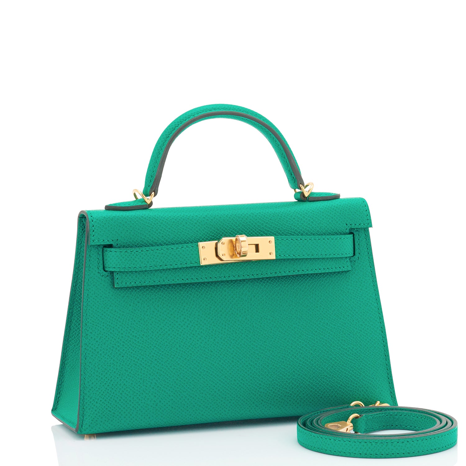Hermes Mini Kelly 20cm Vert Jade VIP Epsom Gold Shoulder Bag, Z