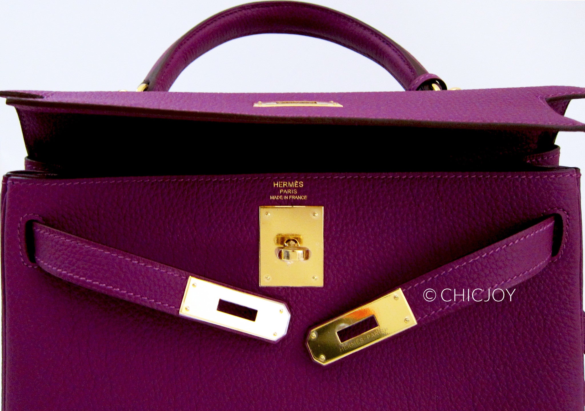 Hermes Kelly Handbag Anemone Swift with Gold Hardware 25