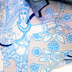 Hermes Aux Portes du Palais White Blue Cashmere Silk Shawl GM