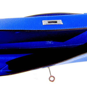Hermes Blue Electric Epsom Kelly Cut Pochette Clutch Bag