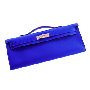 Hermes Blue Electric Epsom Kelly Cut Pochette Clutch Bag