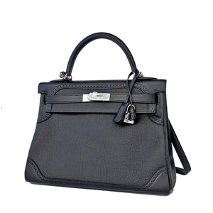 Hermes Black Ghillies Limited Edition 32cm Kelly Togo Swift Shoulder Bag Rare