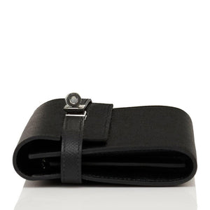 Hermes Black Kelly Long Wallet Clutch Epsom Palladium Hardware
