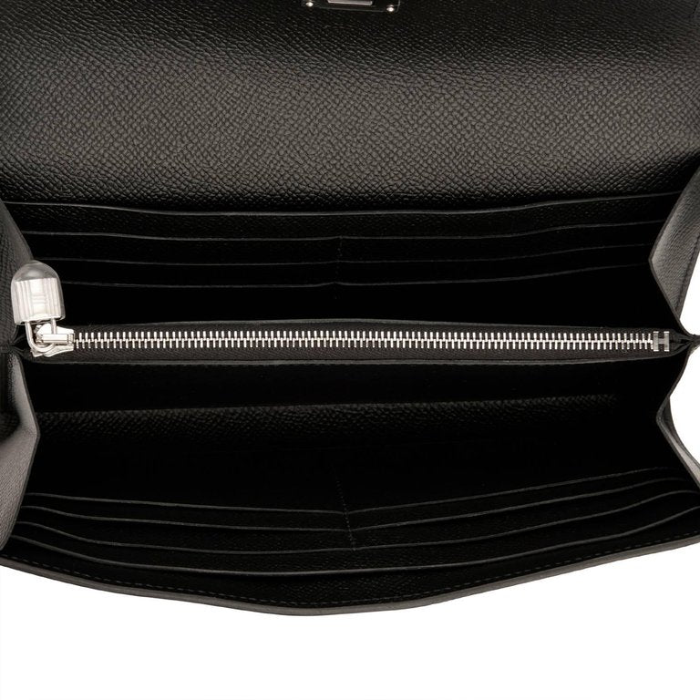 Hermes Kelly Wallet Epsom Leather Palladium Hardware In Black