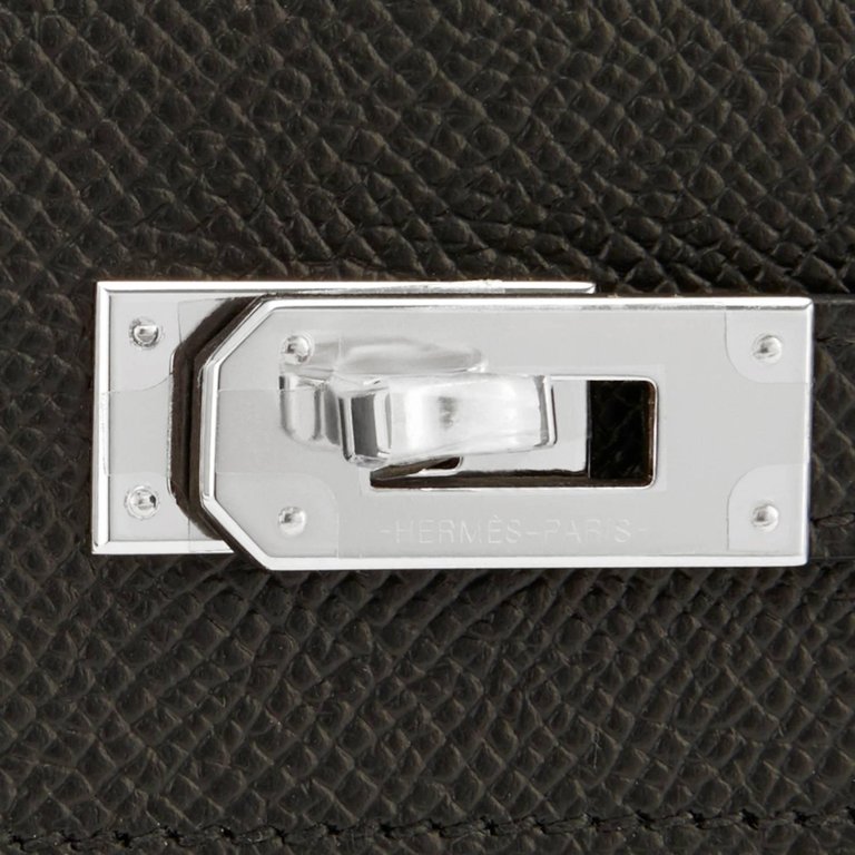 Hermes Black Kelly Long Wallet Clutch Epsom Palladium Hardware