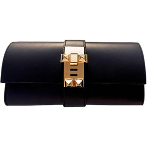 Hermes Black Medor Pochette 23cm Clutch Gold Hardware Bag Elegant