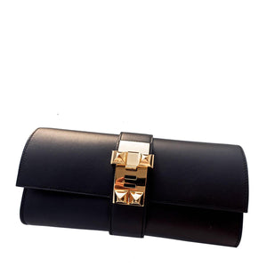 Hermes Black Medor Pochette 23cm Clutch Gold Hardware Bag Elegant