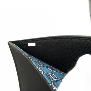 Hermes Black Swift Men's Wallet Blue Petit Fil d'Argent Silk Lining Classic Gift