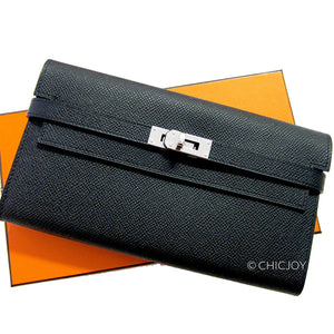 Hermes Black Epsom Kelly Long Wallet PHW Most Requested