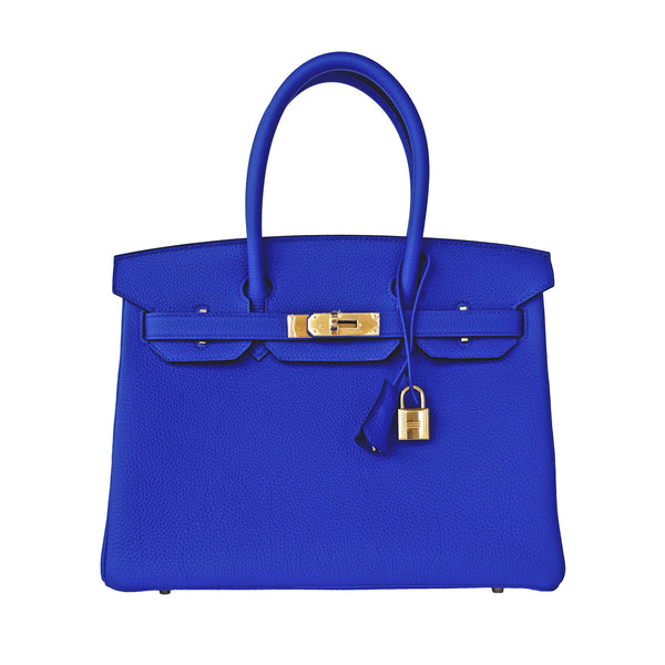 Hermes Personal Birkin bag 30 Blue electric/ Gris mouette Togo leather Matt  gold hardware