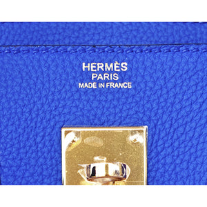 Hermes Blue Electric 30cm Togo Birkin Gold GHW Satchel Bag Spectacular