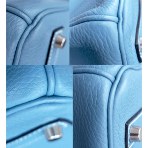 Hermes Blue Jean 35cm Birkin Leather Palladium Tote Satchel Chic and Sporty