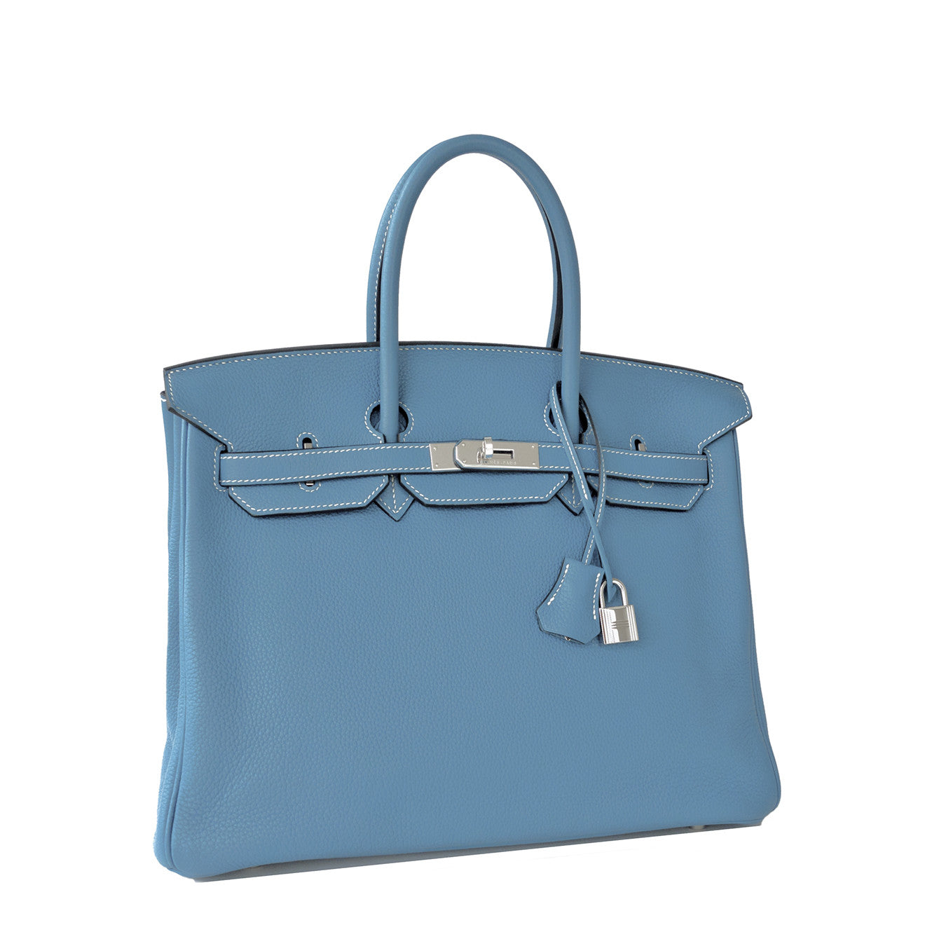 Hermes Blue Clemence Leather Palladium Hardware Birkin 35 Bag