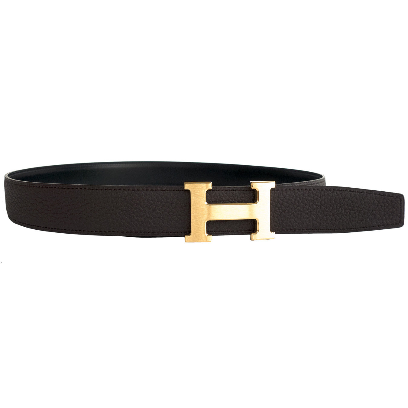 Hermes Chocolate Brown Black Unisex Reversible Constance Gold Belt