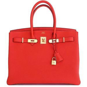 Hermes Capucine Red-Orange 35cm Togo Birkin Gold GHW Tote Bag Gorgeous!