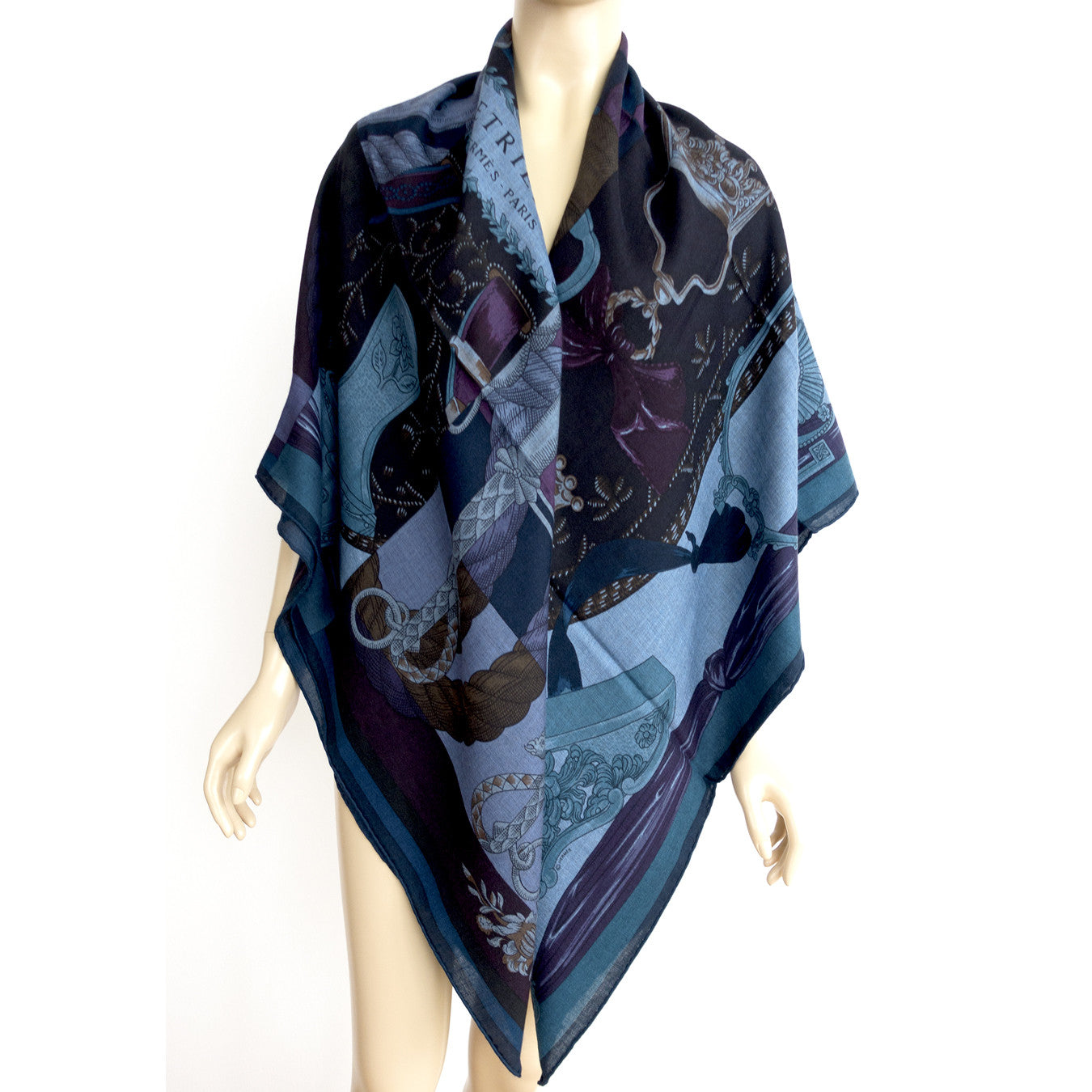 Hermes Ex Libris En Kimonos Cashmere Silk Shawl Scarf GM - Chicjoy