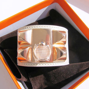 Hermes Collier de Chien CDC Bracelet CRAIE Chalk ROSE Gold Hardware