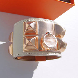 Hermes Collier de Chien CDC Bracelet CRAIE Chalk ROSE Gold Hardware
