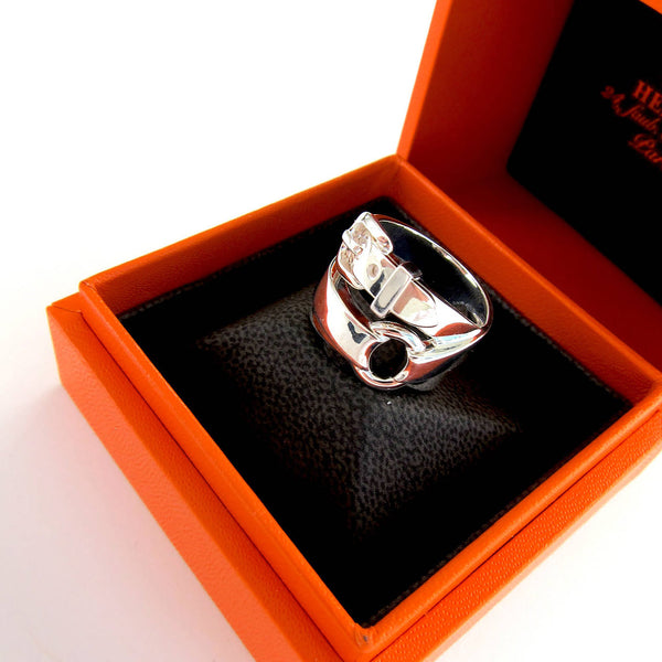 Hermes Debridee Solid Silver Ring GM Size 54 or 6.5 Statement Ring