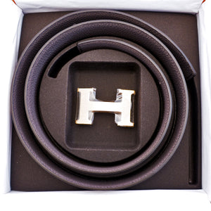 Hermes Etain Grey 85cm Black Gold Buckle Reversible Constance Belt Kit  32mm