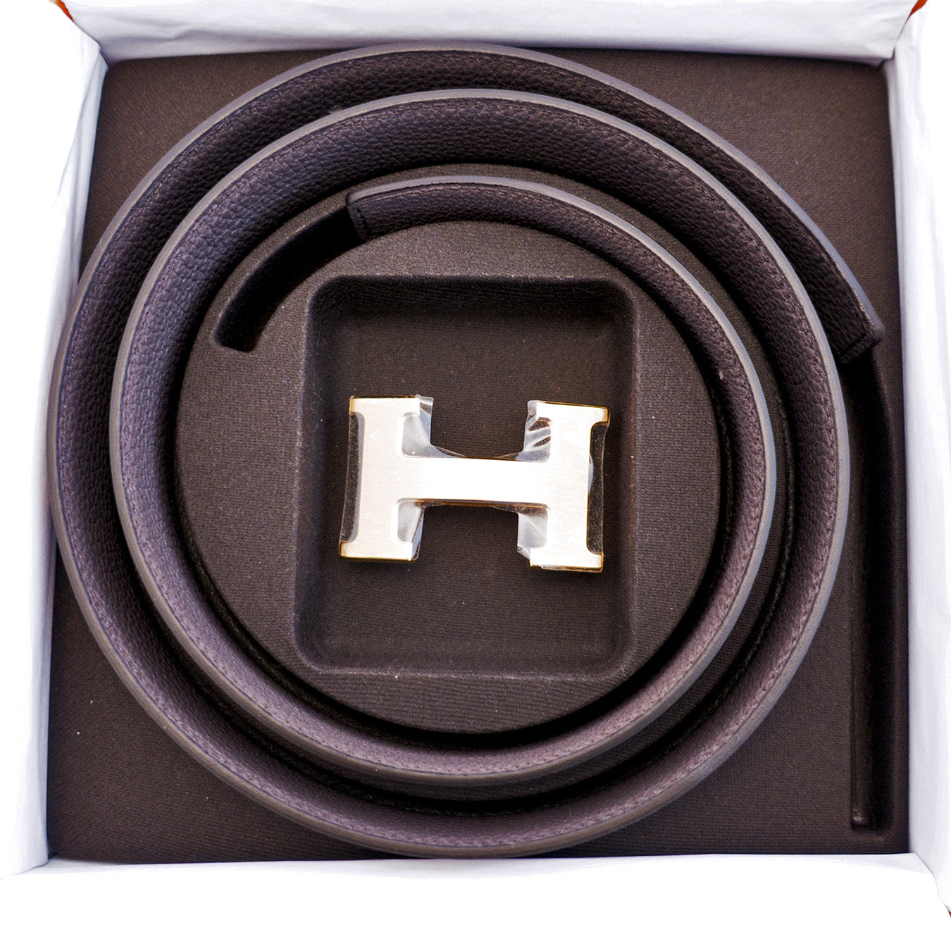 Hermes 32mm Reversible Gold/Black Constance H Belt Brushed Silver Buckle 85  cm