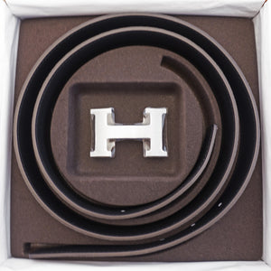 Hermes Etain Grey 90cm Black Unisex Silver Buckle Reversible Constance Belt Kit 32mm