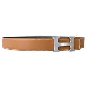 Hermes Etain Grey Natural Reversible Constance H Silver Buckle Belt Kit 32mm 85cm