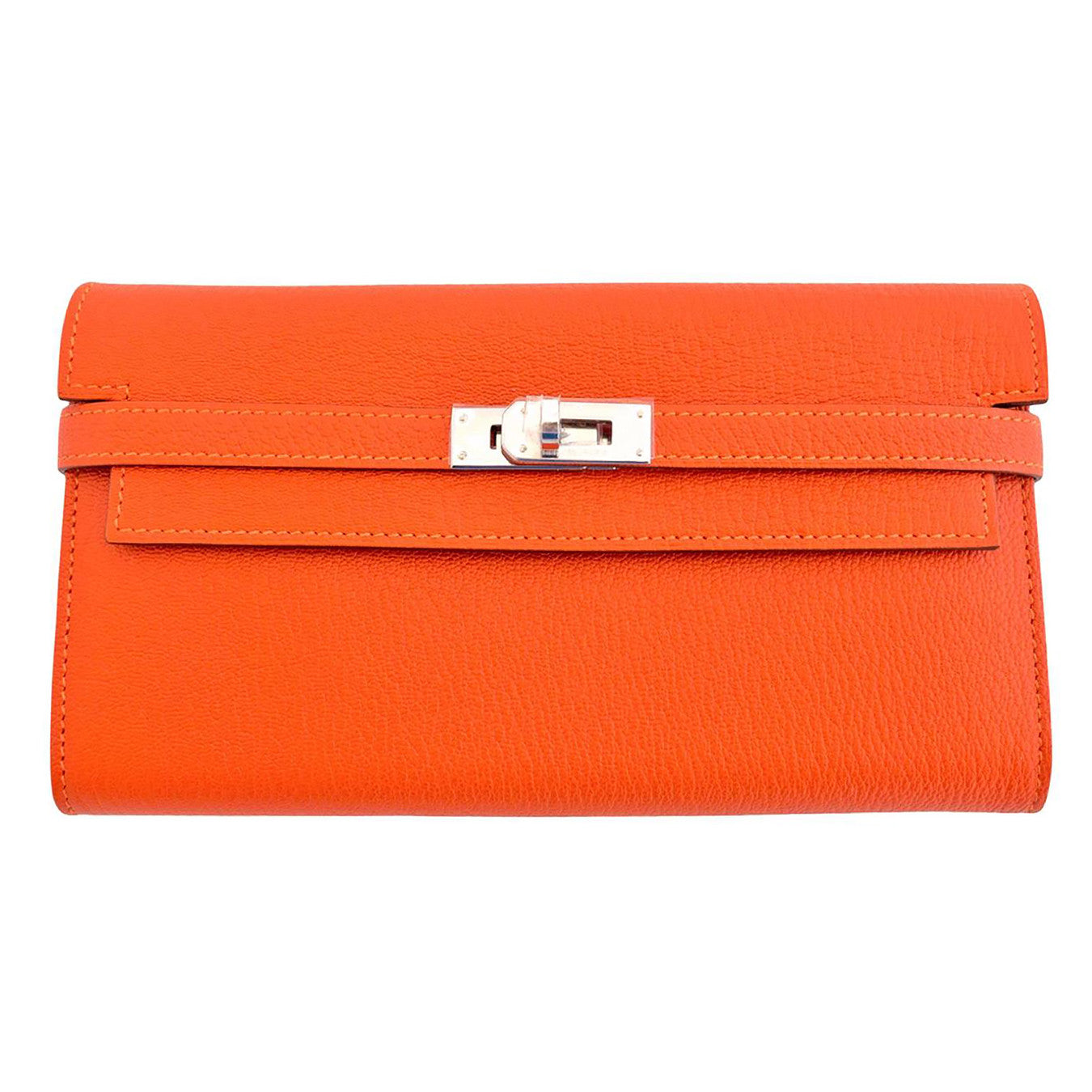 Hermes Kelly Mini Pochette Bag Epsom Leather Palladium Hardware In Orange