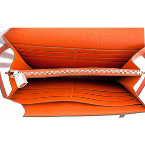 Hermes Feu Orange Kelly Wallet Chevre Palladium PHW Clutch Bag Iconic