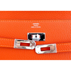 Hermes Feu Orange Kelly Wallet Chevre Palladium PHW Clutch Bag Iconic