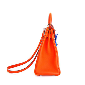 Hermes Feu Orange 32cm Togo Kelly Shoulder Bag Palladium Fabulous