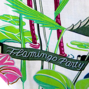 Hermes Flamingo Party Blanc Vert Fuchsia Cashmere Silk Shawl