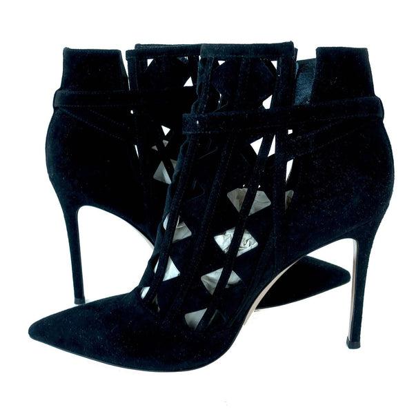 Gianvito Rossi Cutout Black Suede High Ankle Bootie Chic size 40.5