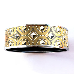 Hermes Gold CDC Printed Enamel Bracelet Bangle Collier de Chien