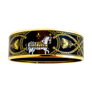 Hermes Gold Plated Printed Horse Enamel Bracelet Bangle 70