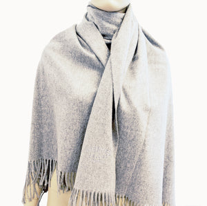Hermes Light Grey Double Faced Unisex Cashmere Scarf Stole