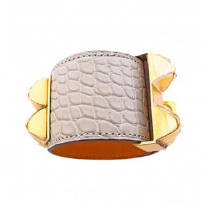 Hermes Matte Gris Perle Alligator Crocodile Croc Collier de Chien Gold GHW Leather Cuff Bracelet