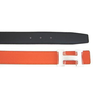 Hermes Black Feu Orange Belt Kit H Silver Buckle 80cm Constance Unisex