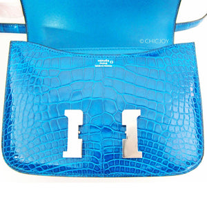 Bleu Izmir Mini 18cm Constance Shiny Alligator Crossbody Shoulder Bag