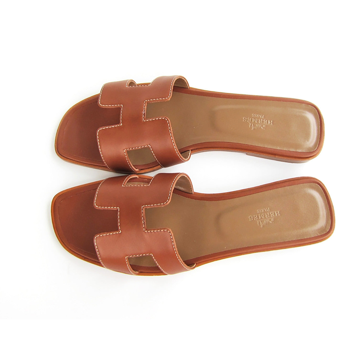 Hermes Gold Swift Leather Oran Flat Sandals Size 10/40.5 - Yoogi's Closet