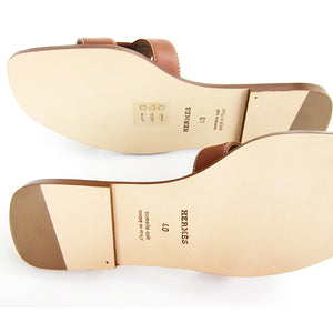 Hermes Gold Oran Box Leather Sandals Shoes Size 40 or 9.5 Iconic